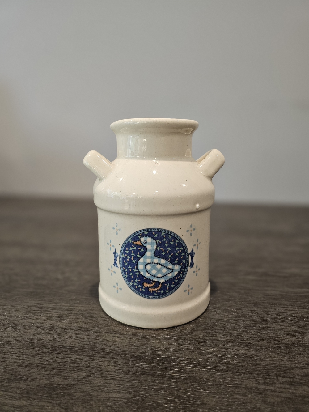 Cream Ceramic Decorative Vase with Plaid Blue Goose